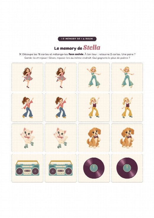 Jeu de memory disco à imprimer et à découper, au prénom de l’enfant