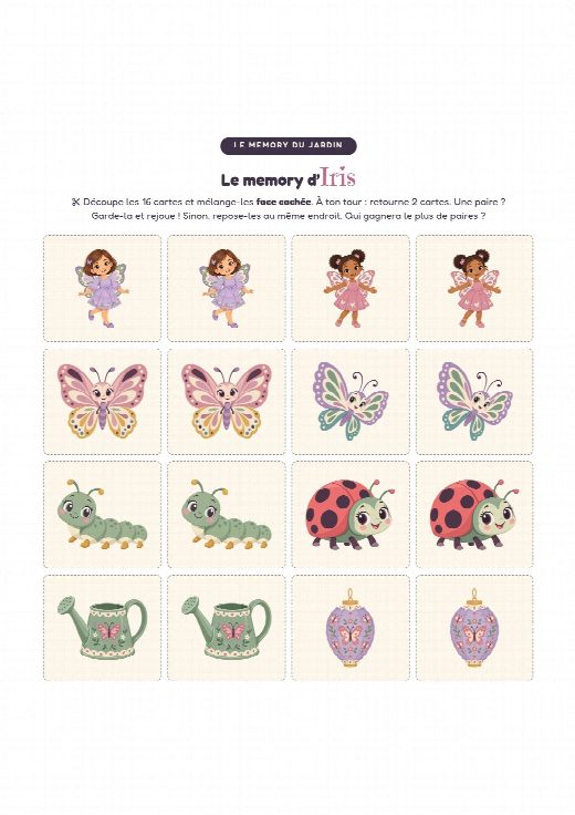 Jeu de memory papillon à imprimer et à découper, au prénom de l’enfant