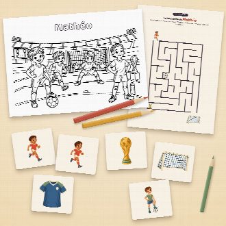Jeux d’anniversaire football à imprimer : coloriage et labyrinthe au prénom de l’enfant, memory à découper