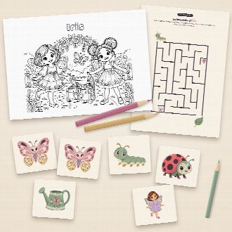Jeux d’anniversaire papillon à imprimer : coloriage et labyrinthe au prénom de l’enfant, memory à découper