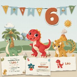 Kit d’anniversaire dinosaures à imprimer, Expédition Dino : affiche, chasse au trésor, marque-places, diplôme et guirlande au prénom de l’enfant