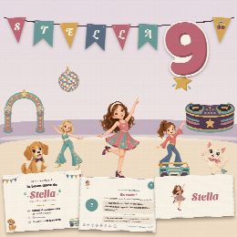 Kit d’anniversaire disco à imprimer, La Boum Disco : affiche, chasse au trésor, marque-places, diplôme et guirlande au prénom de l’enfant