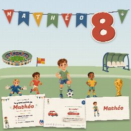 Kit d’anniversaire football à imprimer, Le Grand Match : affiche, chasse au trésor, marque-places, diplôme et guirlande au prénom de l’enfant