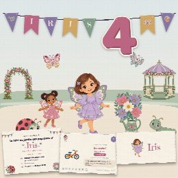 Kit d’anniversaire papillon à imprimer, Le Jardin des Papillons : affiche, chasse au trésor, marque-places, diplôme et guirlande au prénom de l’enfant