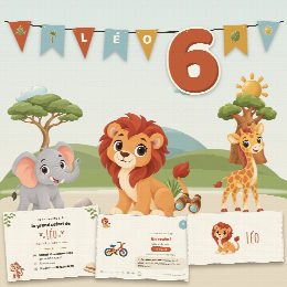 Kit d’anniversaire safari à imprimer, Le Grand Safari : affiche, chasse au trésor, marque-places, diplôme et guirlande au prénom de l’enfant