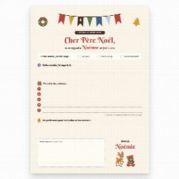 Lettre au Père Noël à imprimer, au prénom de l’enfant, avec sa liste de cadeaux et la place pour un dessin