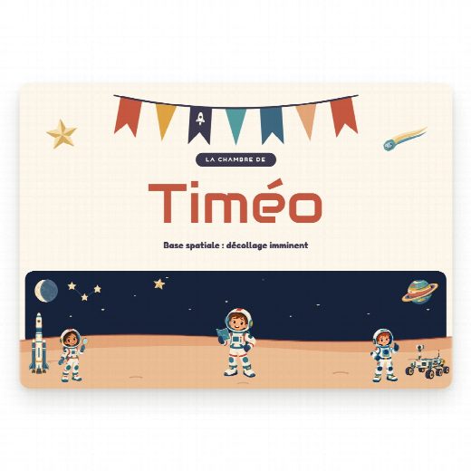 Plaque de porte astronaute à imprimer, « La chambre de » et le prénom de l’enfant en grand