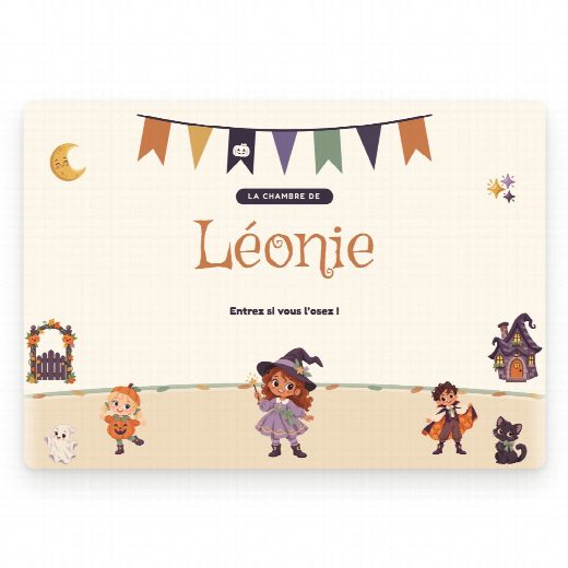 Plaque de porte Halloween à imprimer, « La chambre de » et le prénom de l’enfant en grand