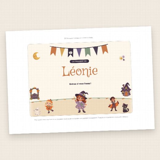 Feuille A4 de la plaque de porte Halloween à imprimer, la plaque A5 à découper sur les tirets