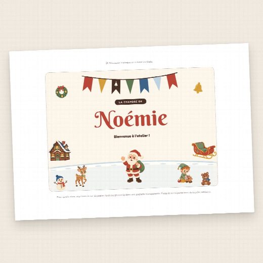 Feuille A4 de la plaque de porte Noël à imprimer, la plaque A5 à découper sur les tirets