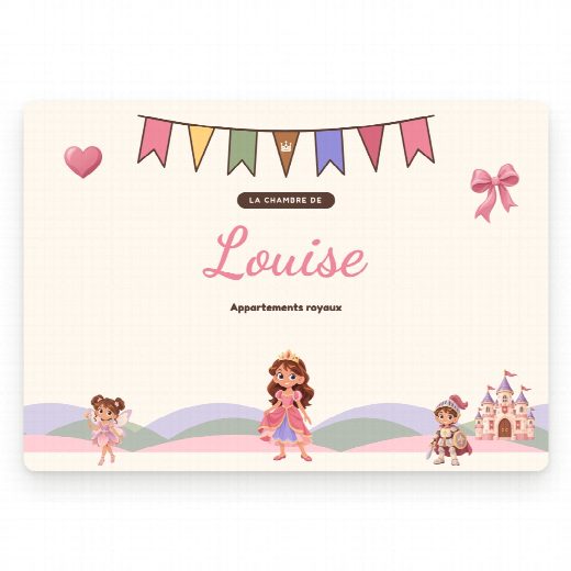 Plaque de porte princesses à imprimer, « La chambre de » et le prénom de l’enfant en grand
