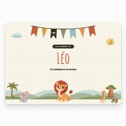 Plaque de porte safari à imprimer, « La chambre de » et le prénom de l’enfant en grand