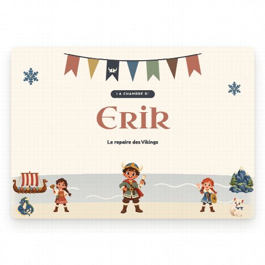 Plaque de porte vikings à imprimer, « La chambre de » et le prénom de l’enfant en grand