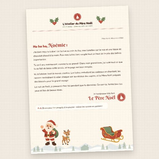 Réponse du Père Noël à imprimer, au prénom et à l’âge de l’enfant, signée et tamponnée