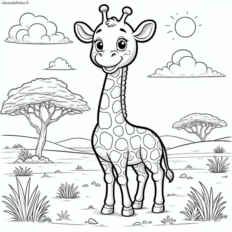 Coloriage animaux à imprimer : girafe sous le soleil