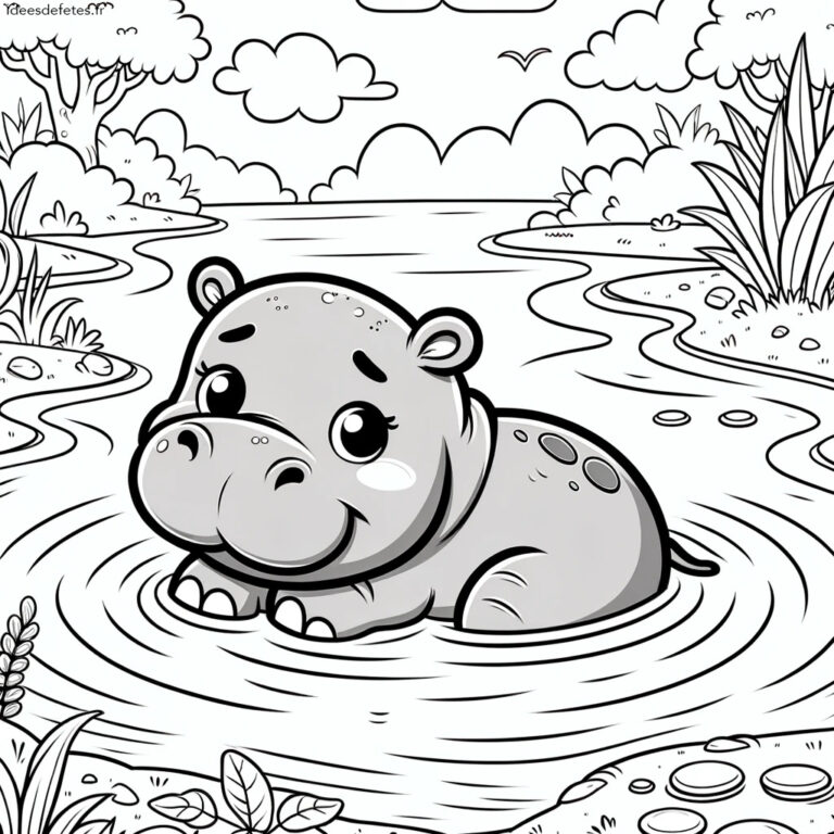 Coloriage animaux à imprimer : hippopotame