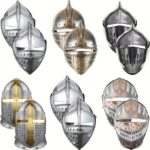 Lot de casques de chevalier en plastique argentés et dorés à visière pour déguiser les invités
