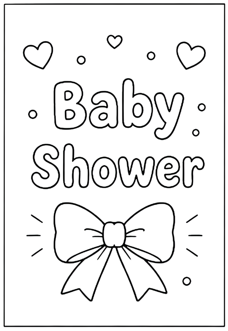 Coloriage baby shower à imprimer : lettrage Baby Shower avec un grand nœud