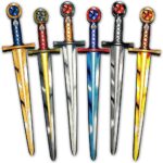 Six épées de chevalier en mousse aux lames colorées et gardes ornées pour les jeux des enfants