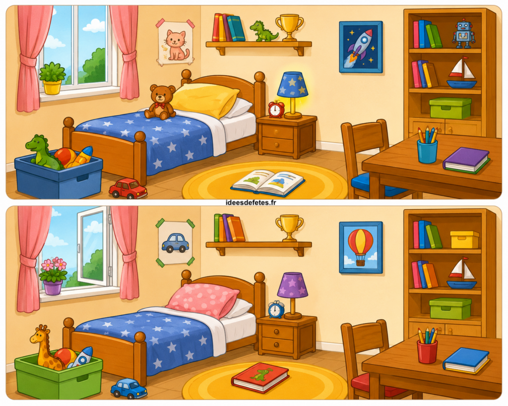 Jeu des 7 différences à imprimer : la chambre d'enfant