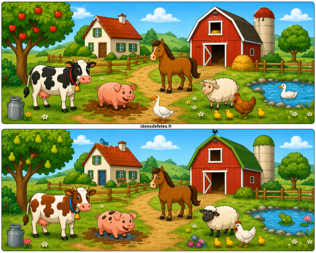 Jeu des 7 différences à imprimer : la ferme