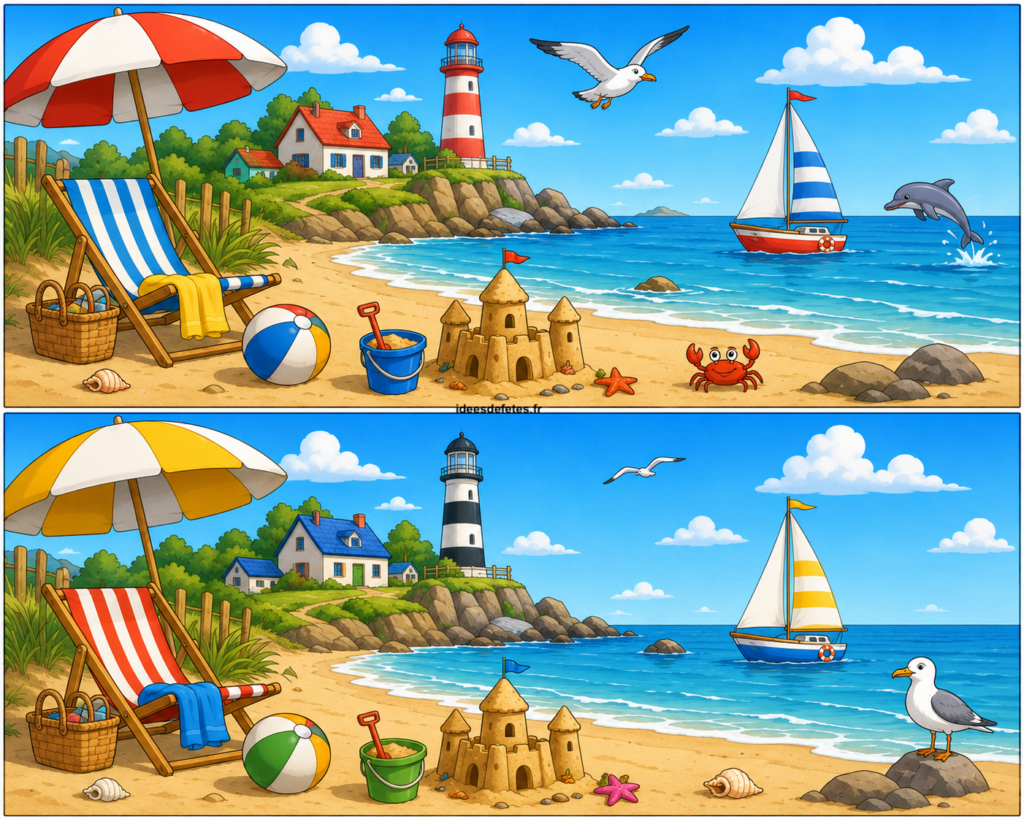 Jeu des 7 différences à imprimer : le bord de mer