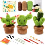 Kit de crochet pour débutant : trois cactus amigurumi en pot, pelotes de laine et petit matériel