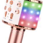 Micro de karaoké sans fil rose gold à LED multicolores, cadeau original pour chanter à la maison
