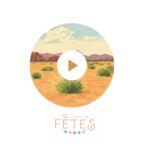 Vignette de playlist musicale : désert illustré avec canyon, bouton lecture et logo Idées de Fêtes