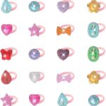 Vingt bagues fantaisie ajustables à pierres brillantes en forme de cœur, étoile, nœud et fleur