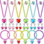 Parures de bijoux fantaisie pour enfants : colliers, bracelets, bagues et boucles à cœurs multicolores