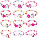 Bracelets élastiques en perles colorées ornés de breloques licorne et de fleurs, lot pour les invitées