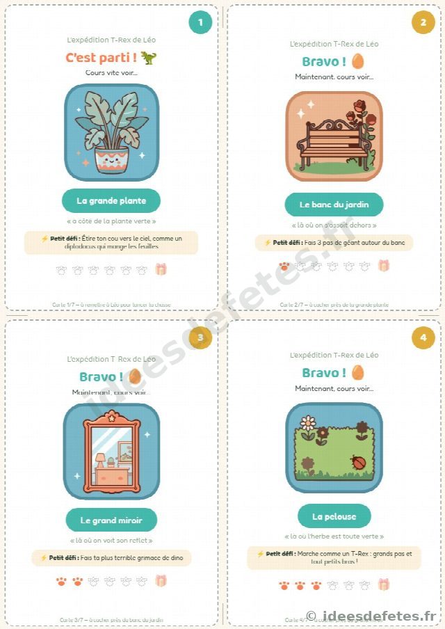 Cartes illustrées de la chasse au trésor dinosaure personnalisée