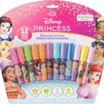 Coffret de douze gloss à lèvres parfumés Disney Princesse alignés sur leur blister coloré