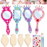 Kit créatif de miroirs à main en bois à décorer de strass et de fleurs, activité manuelle de fête