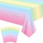 Nappe jetable rectangulaire en dégradé arc-en-ciel pastel, vendue par lot pour la table d'anniversaire
