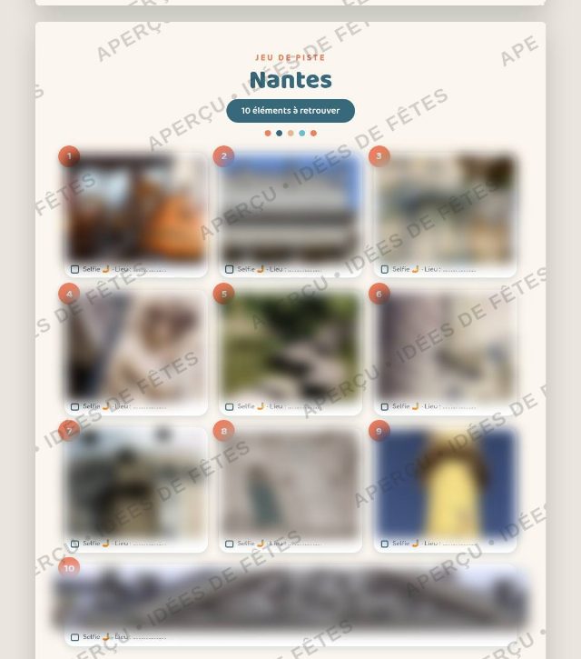 Planche des 10 photos mystère à retrouver dans Nantes (aperçu flouté)