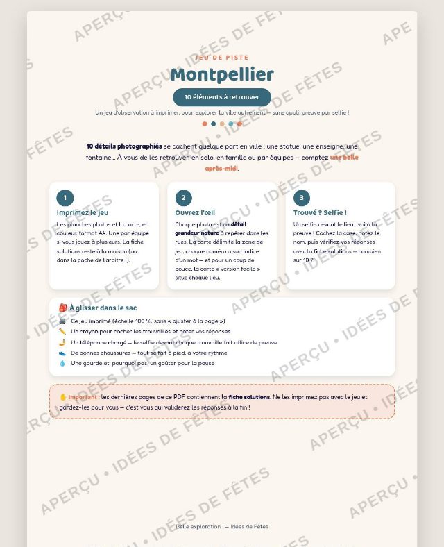 Règles du jeu de piste à Montpellier : imprimez le jeu, ouvrez l'œil, selfie devant chaque lieu trouvé