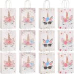 Sachets cadeaux en papier blanc à têtes de licorne fleuries et à lunettes de soleil pour les invités