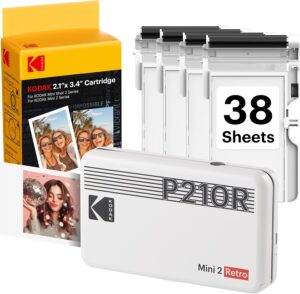 Imprimante photo instantanée Kodak Mini 2 Retro blanche avec cartouche et papier, pour imprimer ses photos de balade