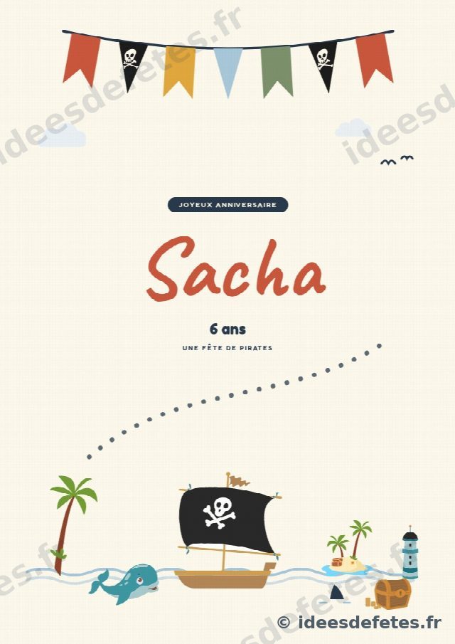 Affiche joyeux anniversaire pirate à imprimer : personnalisée au prénom de l'enfant