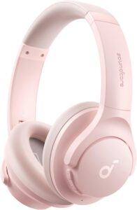 Casque Anker Soundcore rose poudré à réduction de bruit, idée cadeau pour une collégienne
