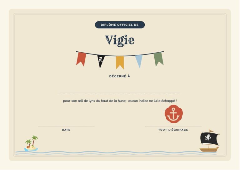 Diplôme de vigie à imprimer pour l enfant qui a repéré tous les indices