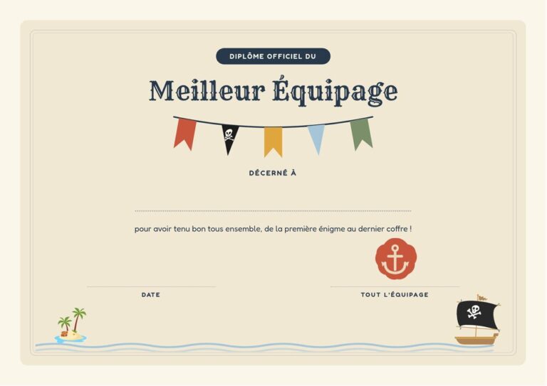 Diplôme du meilleur équipage à imprimer, récompense pour toute l équipe