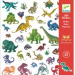 Planche de 160 stickers dinosaures colorés Djeco à glisser dans les pochettes surprises d'anniversaire