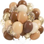 Grappe de ballons marron, beige et doré à confettis, décor de mariage aux teintes chocolat