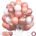 Grappe de ballons rose poudré, blanc et rose gold à confettis pour une décoration de mariage