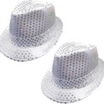 Deux chapeaux borsalino à sequins argentés, accessoire brillant pour un déguisement disco