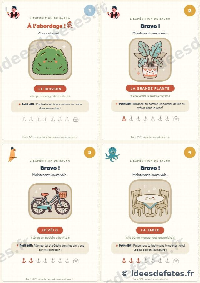Chasse au trésor pirate à imprimer : les cartes d’indices au prénom de l’enfant