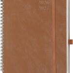 Agenda 2026-2027 à couverture simili cuir camel et reliure spirale, sobre pour un lycéen